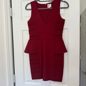 Parker Red Peplum V-Neck Mini Dress